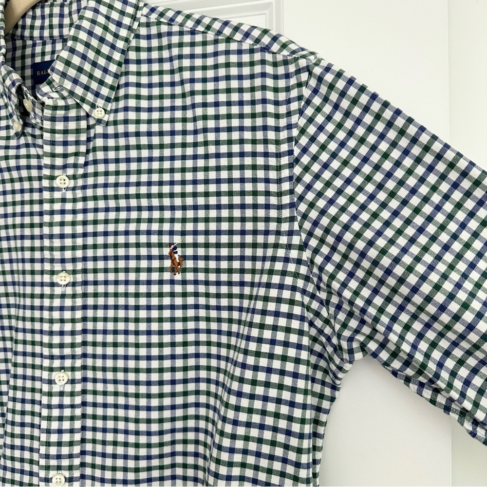 Ralph Lauren Blue, Green & White Checkered Oxford Shirt- Polo Button Down - Picture 9 of 17